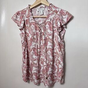 Rachel Zoe Blouse PaisleyRuffle Flutter Sleeves Floral Peasant Cottage Casual M